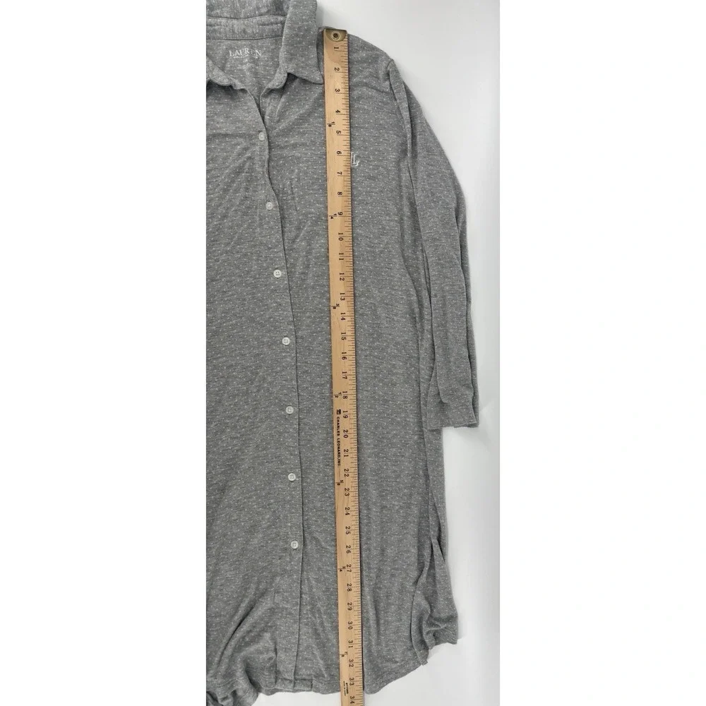Lauren Ralph Lauren Gray Sleepshirt Sz M Nightgown 3/4 Sleeve Polka Dot